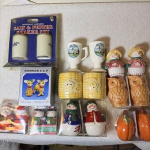 Vintage Holiday Salt and Pepper Shakers Holiday 10 Sets 20 Pieces Some New